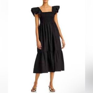 Aqua Smocked Flutter Sleeve Midi Dress